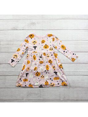 Old Navy Toddler Girls Halloween Long Sleeve Dress Pink Pumpkins Ghosts 4T